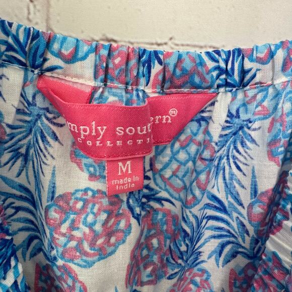 Simply Southern Wms M Blue Pineapple Print Cotton Midi Sun Dress Coastal Preppy - Picture 3 of 12